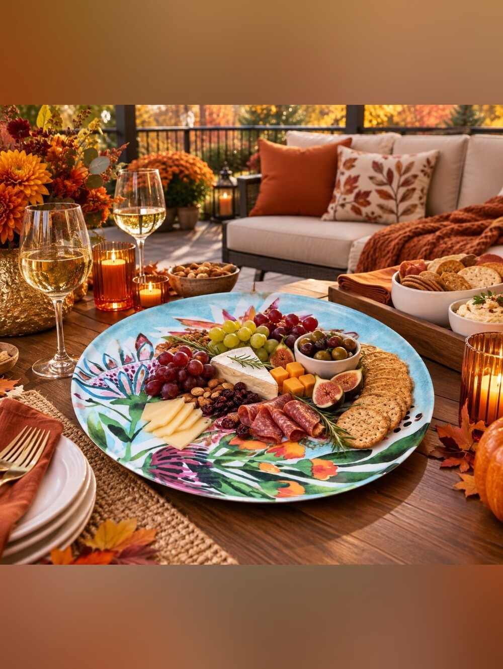 Floral Large Serving Platter - Turquoise